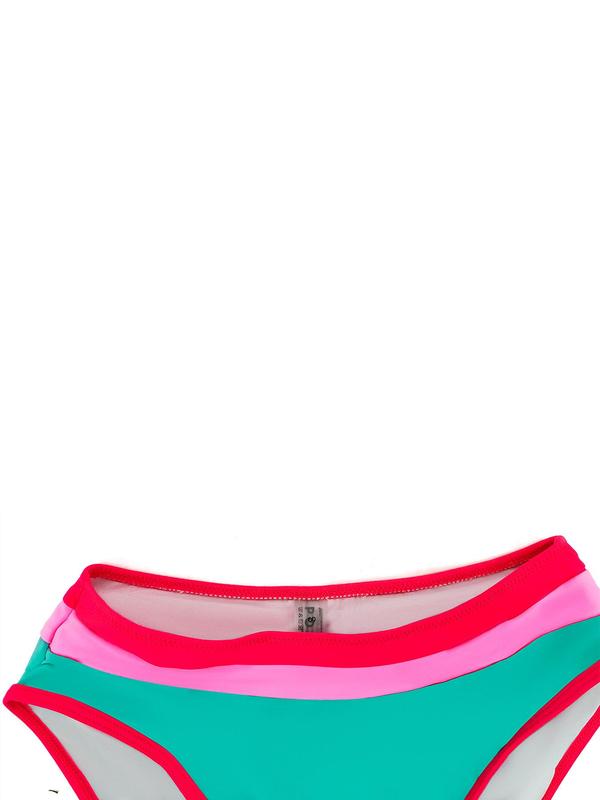 Women's Colorblock Print Asymmetrical Neck Bikini Set, Casual Fashion Chic Swimsuit Set for Beach Holiday Vacation, Ladies Swimwear for All Seasons
