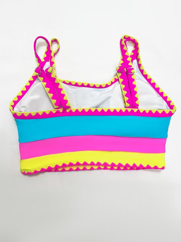 Women's Colorblock Bikini Set, Casual Fashion Chic Swimsuit Set for Beach Holiday Vacation, Bathing Suit, Ladies Swimwear for All Seasons, Clothing