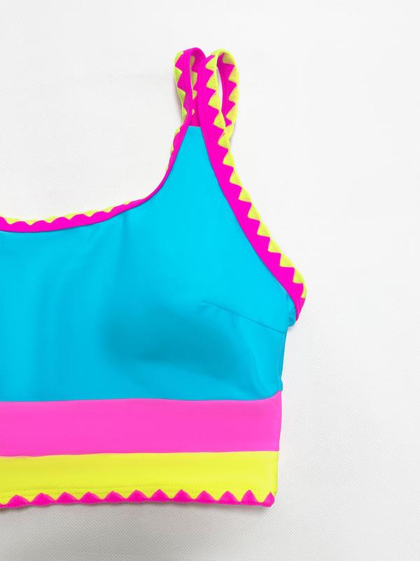 Women's Colorblock Bikini Set, Casual Fashion Chic Swimsuit Set for Beach Holiday Vacation, Bathing Suit, Ladies Swimwear for All Seasons, Clothing