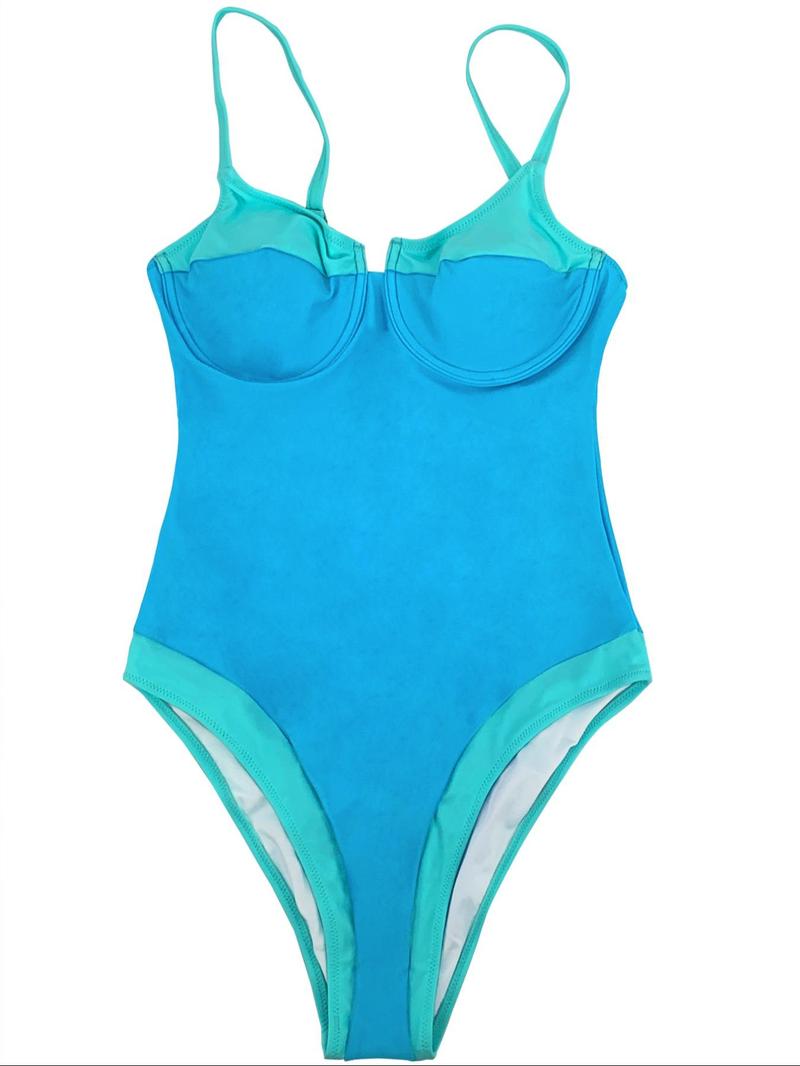 Women's Colorblock Patchwork Print One-piece Swimsuit, Casual Sleeveless Swimwear for Swimming Beach Holiday Vacation, Ladies Swimsuit for Summer